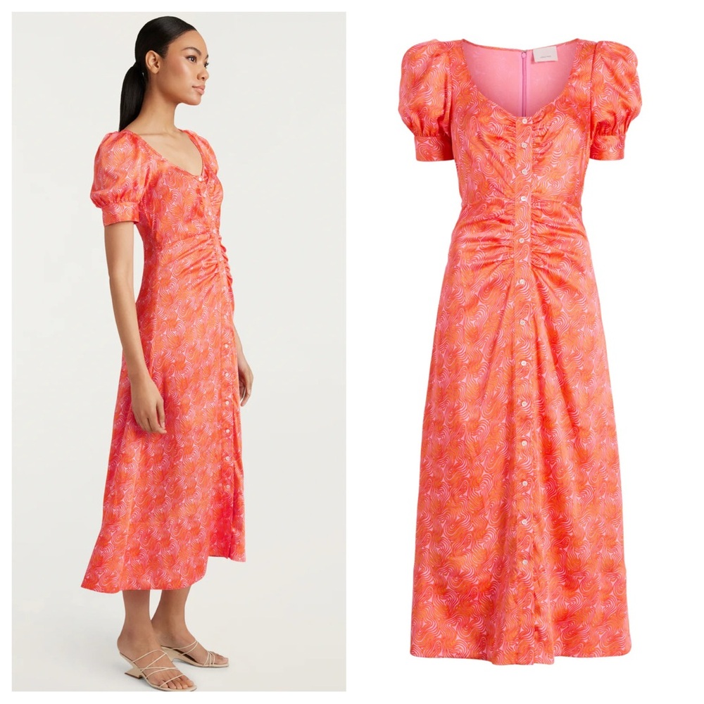 Cinq A Sept Ximena Summer Waves Puff Sleve Midi Dress